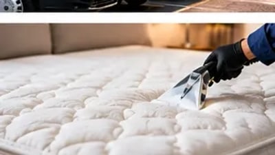 Bocal de extração passando sobre a superfície acolchoada de um colchão claro em quarto