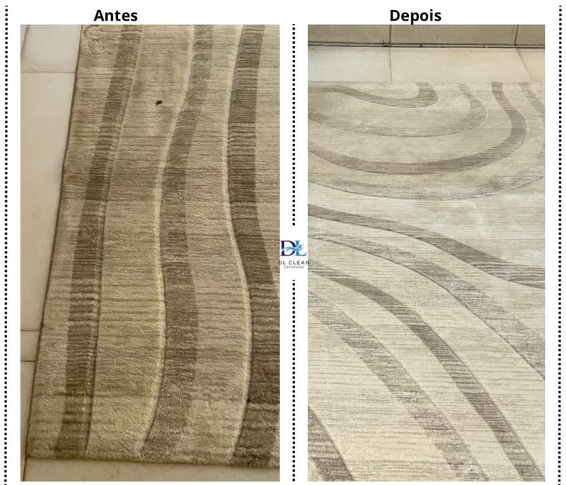 Tapete antes e depois da lavagem profissional
